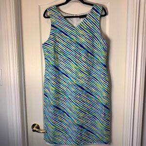 Harvé Benard Linen Blend Sleeveless Dress Blue Green Diagonal Stripe Size 12